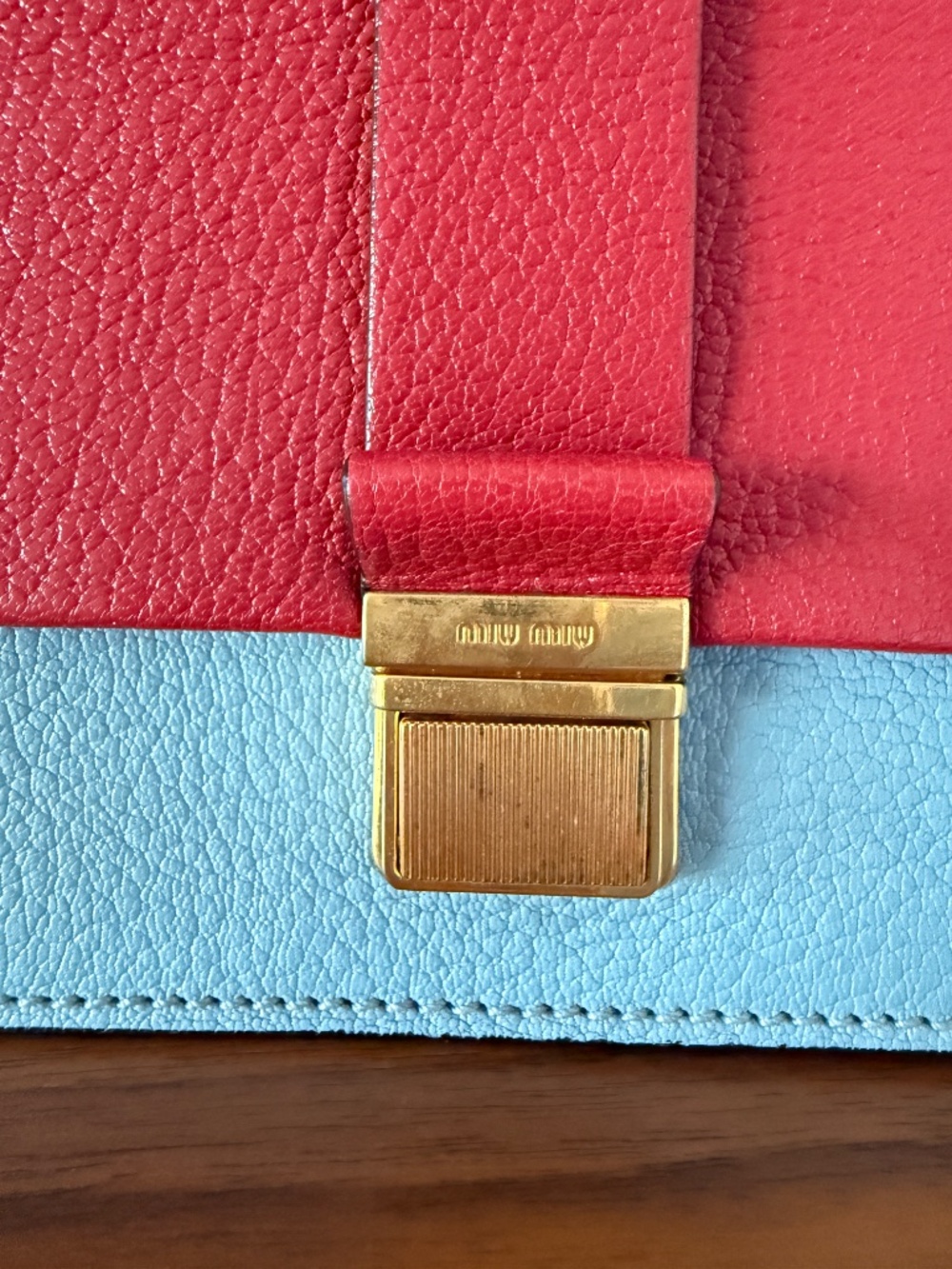 Miu Miu Two Colour Madras Leather Flap Shoulder Bag Pre-Owned - Picture 4 of 13
